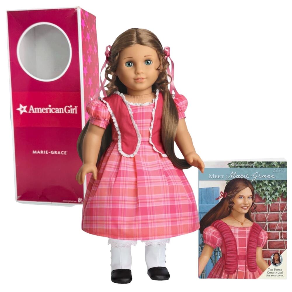 American Girl Marie Grace Doll Meet Outfit Dress Pantalette Boots Socks Book Box